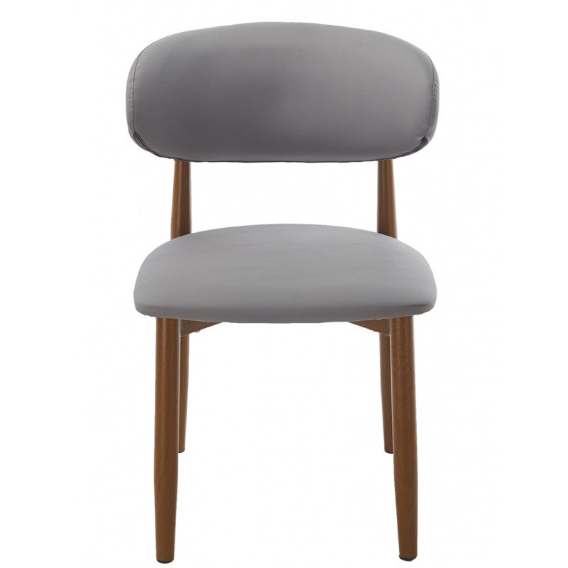 Silla Dachau Metal con Acabado Madera y Tapizado Similpiel Gris – Diseño Moderno