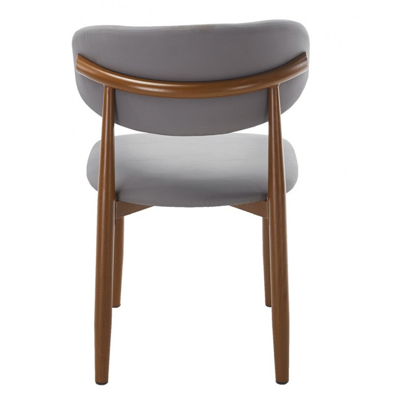 Silla Dachau Metal con Acabado Madera y Tapizado Similpiel Gris – Diseño Moderno