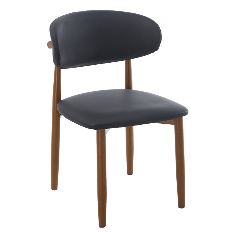 Silla Dachau Metal con Acabado Madera y Tapizado Similpiel Negro – Diseño Moderno