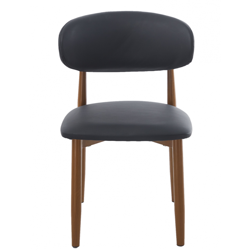 Silla Dachau Metal con Acabado Madera y Tapizado Similpiel Negro – Diseño Moderno