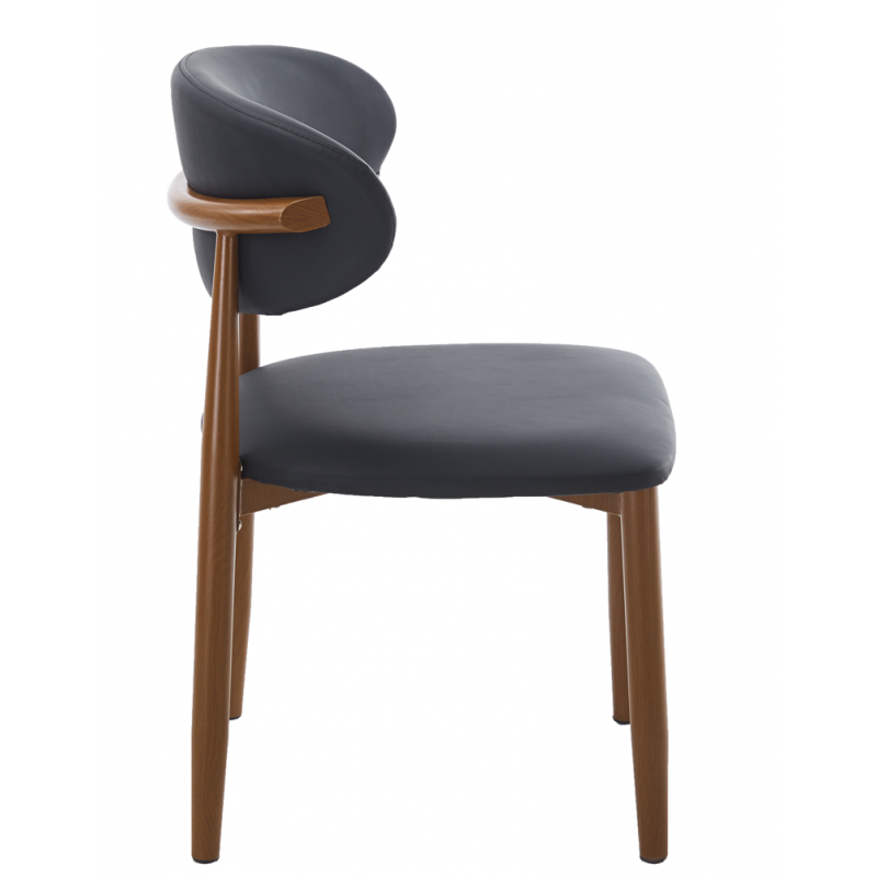 Silla Dachau Metal con Acabado Madera y Tapizado Similpiel Negro – Diseño Moderno