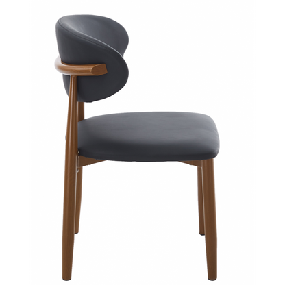 Silla Dachau Metal con Acabado Madera y Tapizado Similpiel Negro – Diseño Moderno