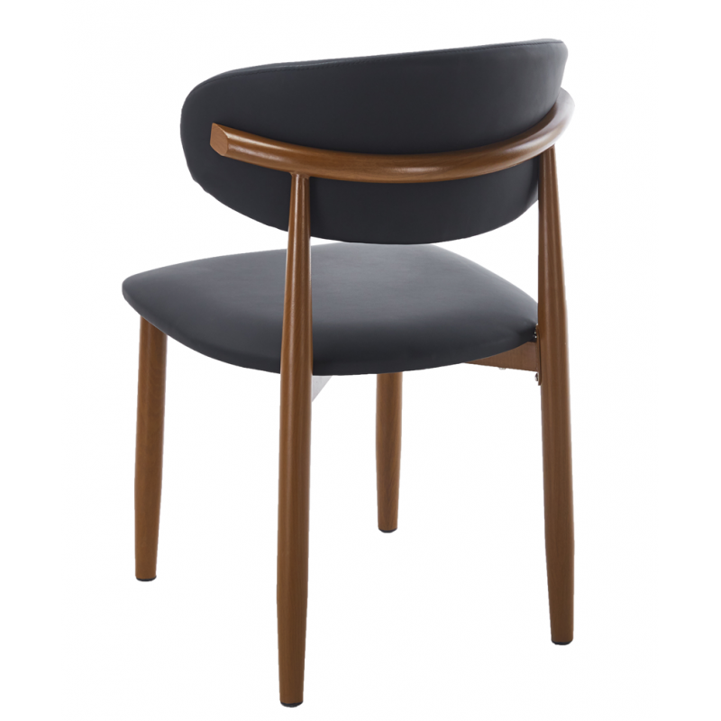 Silla Dachau Metal con Acabado Madera y Tapizado Similpiel Negro – Diseño Moderno