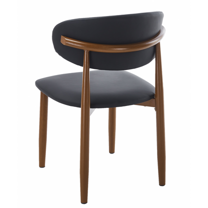 Silla Dachau Metal con Acabado Madera y Tapizado Similpiel Negro – Diseño Moderno