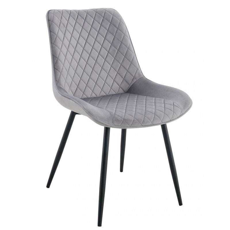 Silla Felicia Terciopelo Gris Claro con Patas Metálicas Negras – Diseño Moderno