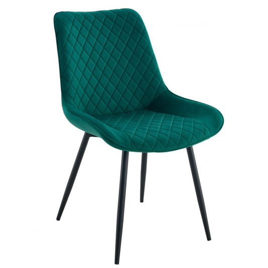 Silla Felicia Terciopelo Verde Oscuro con Patas Metálicas Negras – Diseño Moderno
