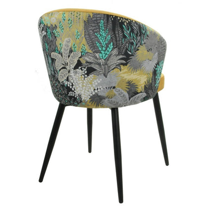 Silla Lydia Terciopelo Amarillo con Respaldo Floral y Patas Metálicas Negras