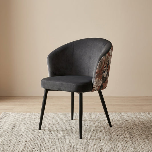 Silla Lydia de Terciopelo Gris con Respaldo Floral