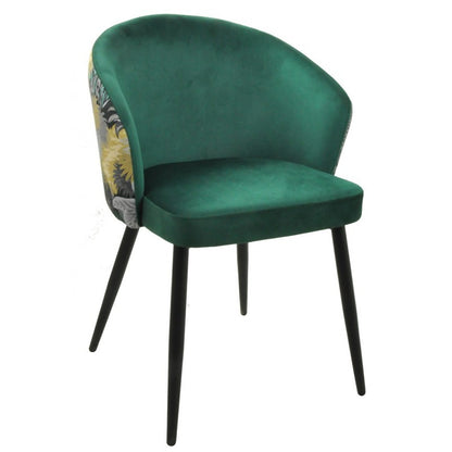 Silla Lydia Terciopelo Verde con Respaldo Floral y Patas Metálicas Negras