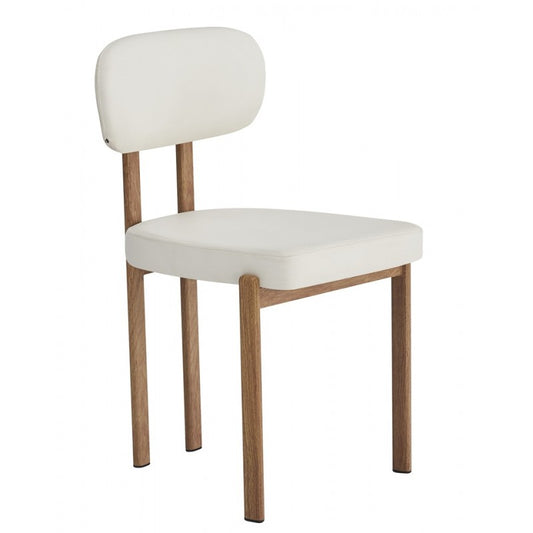 Silla Mesina Metal con Acabado Madera y Tapizado Similpiel Blanca – Diseño Moderno