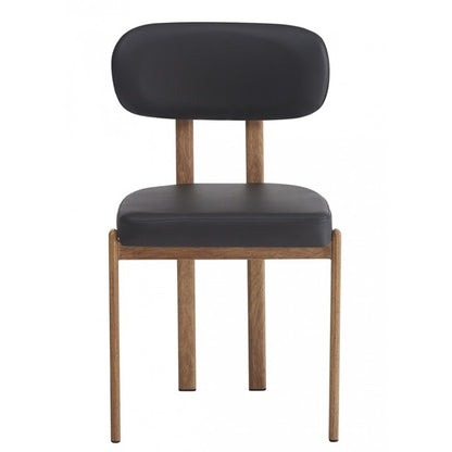 Silla Mesina Metal con Acabado Madera y Tapizado Similpiel Negra – Diseño Moderno