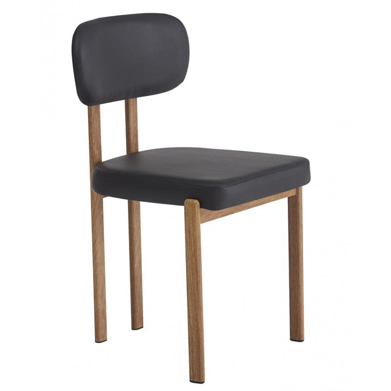 Silla Mesina Metal con Acabado Madera y Tapizado Similpiel Negra – Diseño Moderno