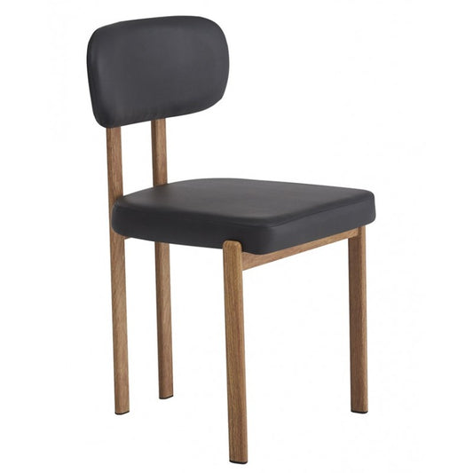 Silla Mesina Metal con Acabado Madera y Tapizado Similpiel Negra – Diseño Moderno