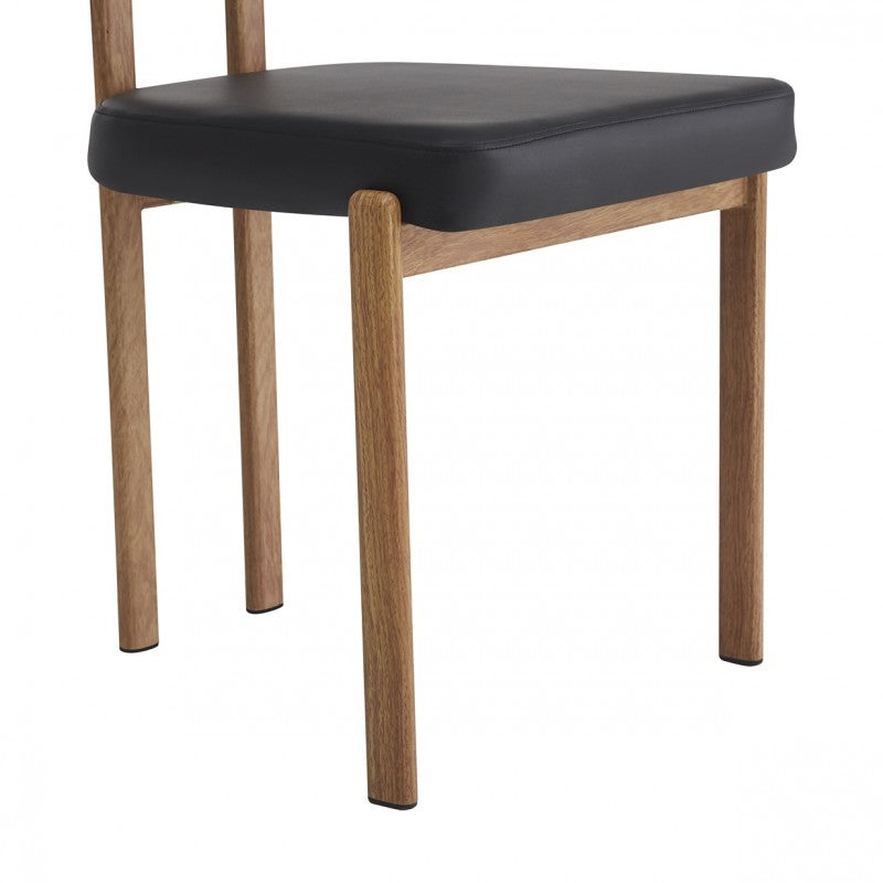 Silla Mesina Metal con Acabado Madera y Tapizado Similpiel Negra – Diseño Moderno