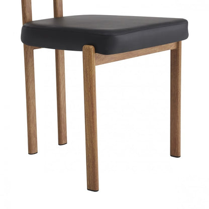 Silla Mesina Metal con Acabado Madera y Tapizado Similpiel Negra – Diseño Moderno