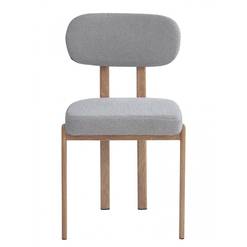 Silla Mesina Metal con Acabado Madera y Tapizado Bouclé Gris 24 – Diseño Moderno