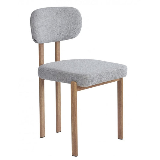 Silla Mesina Metal con Acabado Madera y Tapizado Bouclé Gris 24 – Diseño Moderno