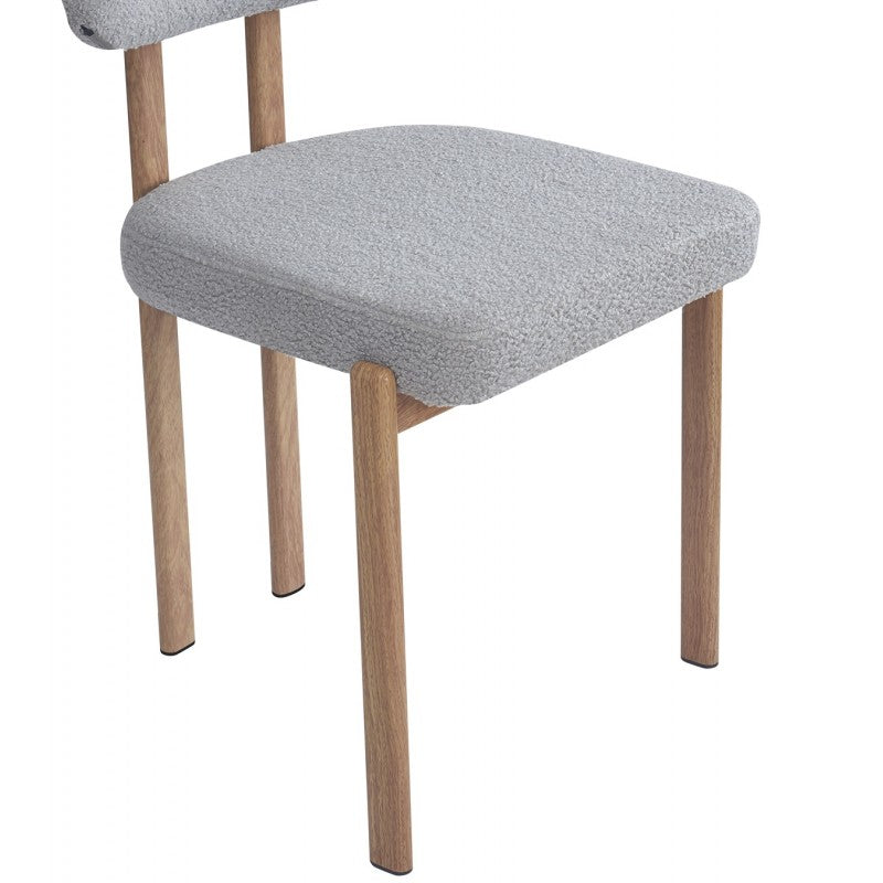 Silla Mesina Metal con Acabado Madera y Tapizado Bouclé Gris 24 – Diseño Moderno