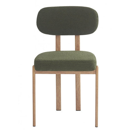 Silla Mesina Metal con Acabado Madera y Tapizado Bouclé Verde Oscuro 23 – Diseño Moderno