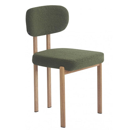 Silla Mesina Metal con Acabado Madera y Tapizado Bouclé Verde Oscuro 23 – Diseño Moderno