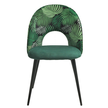 Silla ORQUIDEA, metal, tapizado velvet verde con respaldo floral a juego