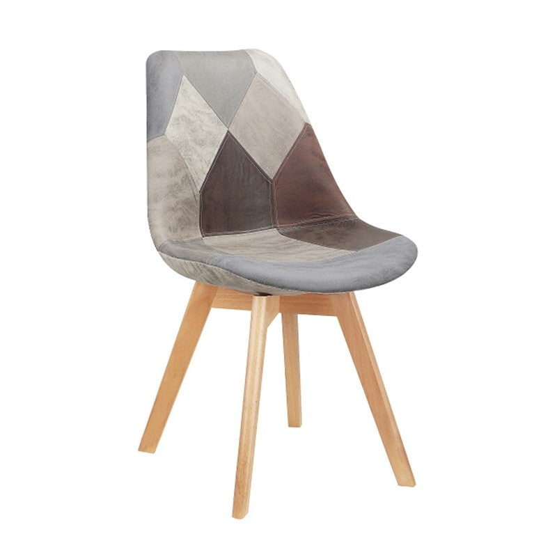 Silla TORRE 4P, madera, patchwork, tejido técnico gris-marrón