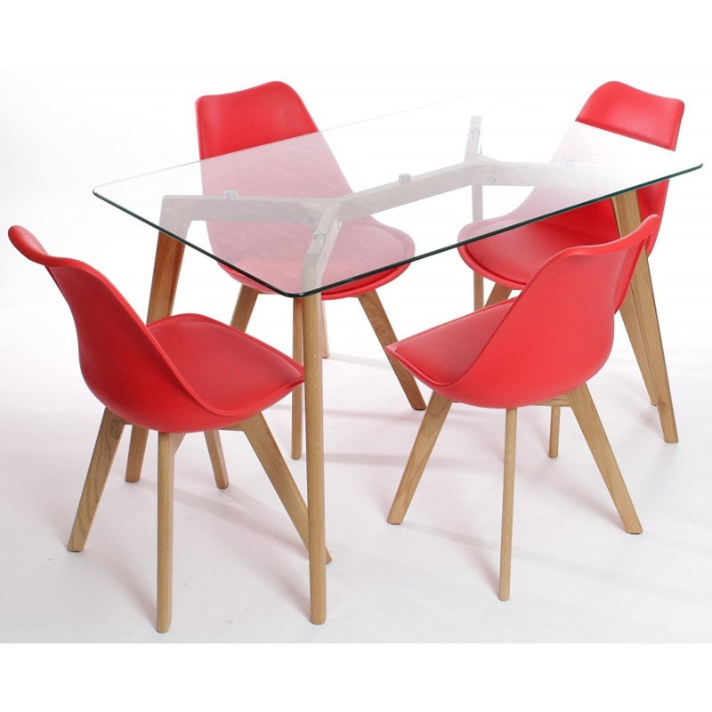 Silla TORRE 4P (SU), madera, polipropileno y cojín rojo