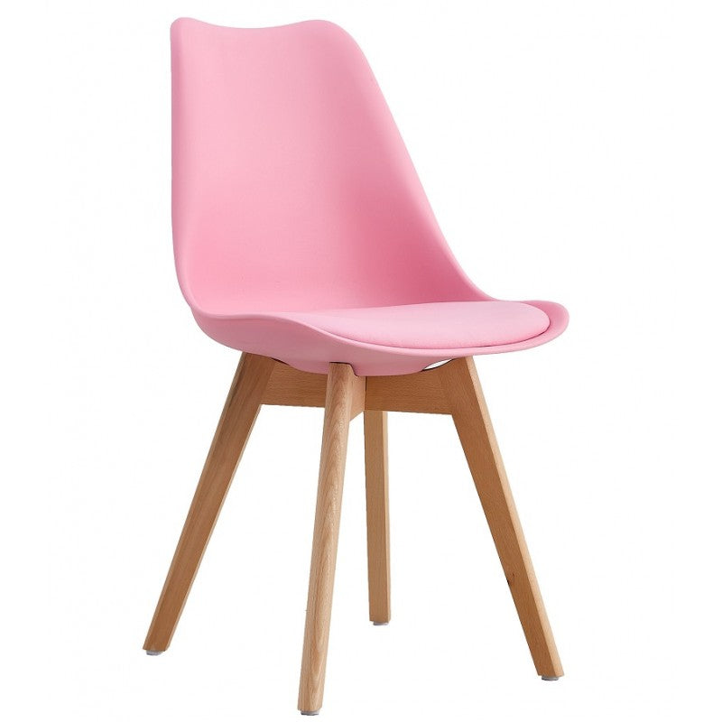 Silla TORRE 4P (SU), madera, polipropileno y cojín rosa