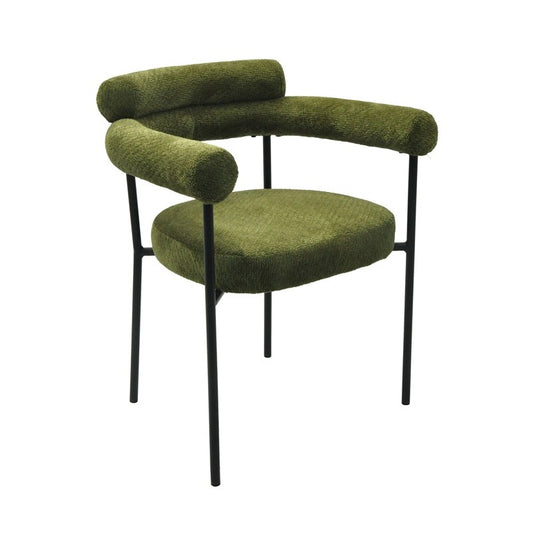 Sillón Cervantes Bouclé Verde Oscuro con Patas Metálicas – Diseño Moderno