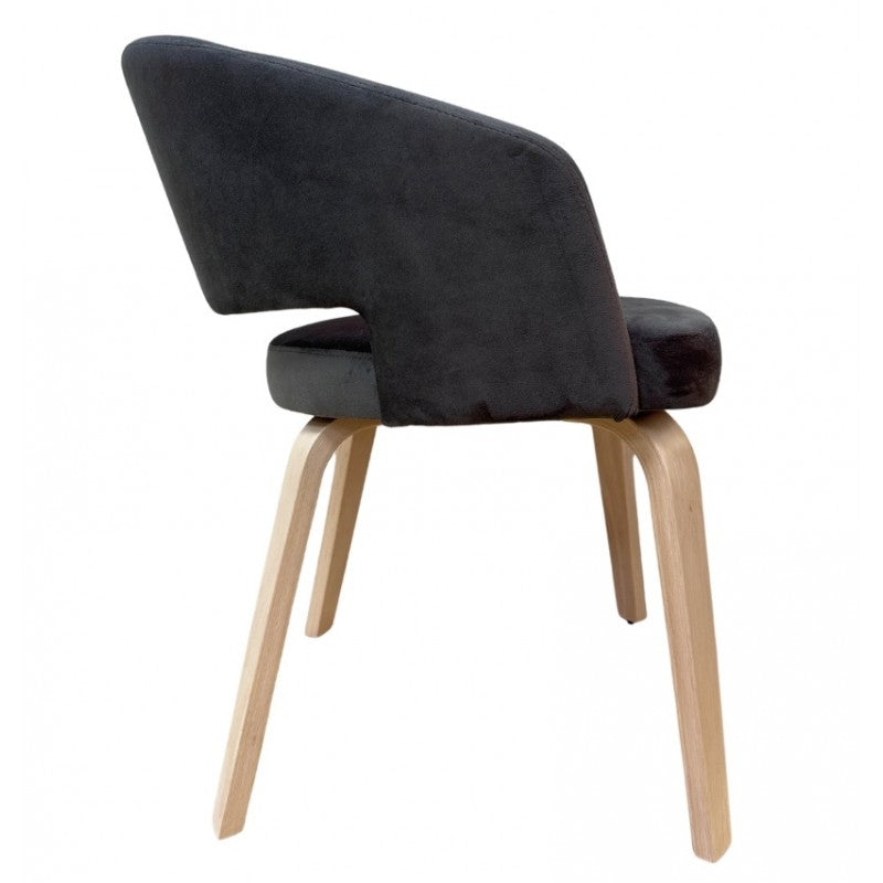 Sillón VISEU, contrachapado de madera de hevea, natural, velvet gris oscuro