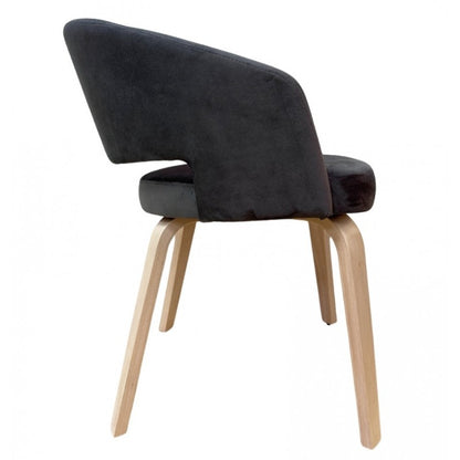 Sillón VISEU, contrachapado de madera de hevea, natural, velvet gris oscuro