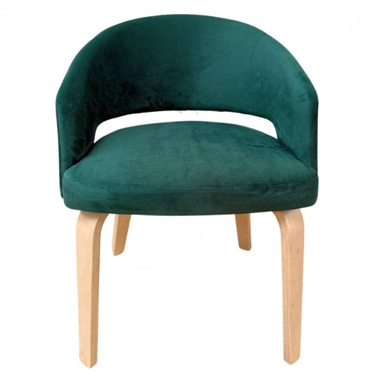 Sillón VISEU, contrachapado de madera de hevea, natural, velvet verde oscuro