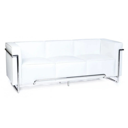 Sofá Venetto 3 Plazas Acero Inoxidable y Tapizado Similpiel Blanca – Diseño Moderno