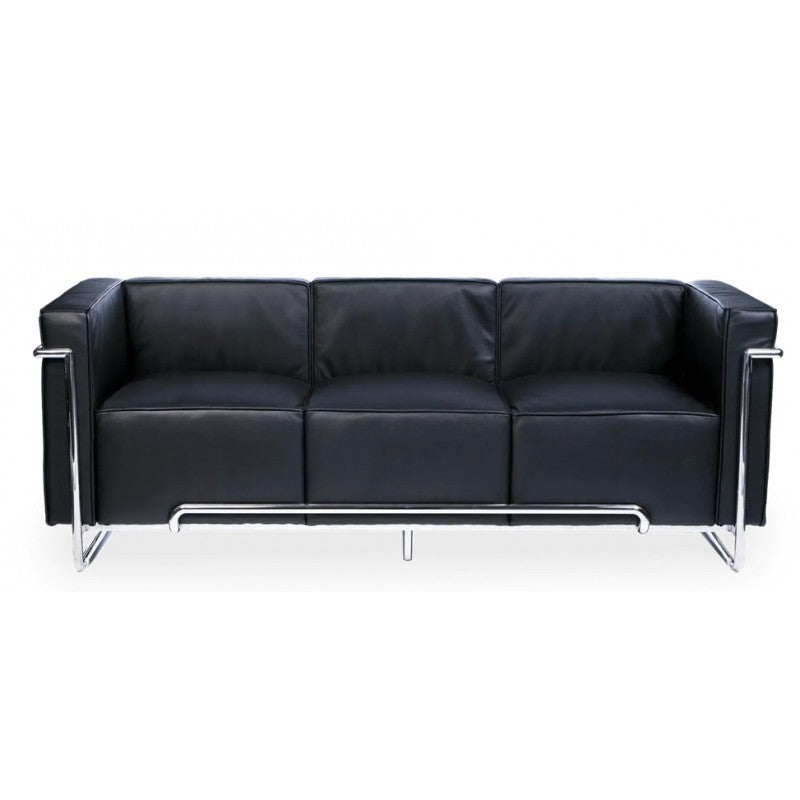 Sofá Venetto 3 Plazas Acero Inoxidable y Tapizado Similpiel Negra – Diseño Moderno