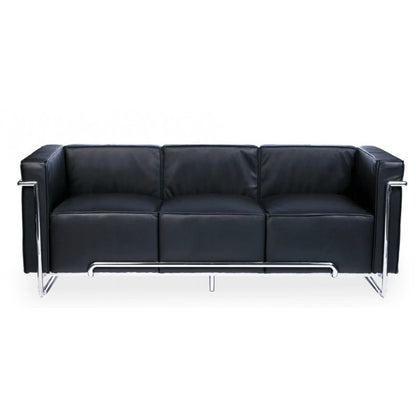Sofá Venetto 3 Plazas Acero Inoxidable y Tapizado Similpiel Negra – Diseño Moderno