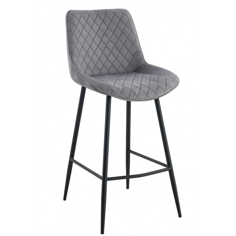 Taburete Felicio Terciopelo Gris Claro con Patas Metálicas Negras – Diseño Moderno