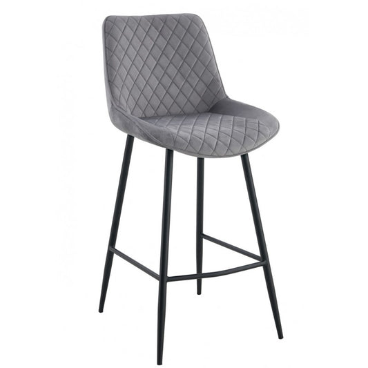 Taburete Felicio Terciopelo Gris Claro con Patas Metálicas Negras – Diseño Moderno