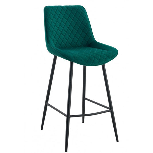 Taburete Felicio Terciopelo Verde Oscuro con Patas Metálicas Negras – Diseño Moderno