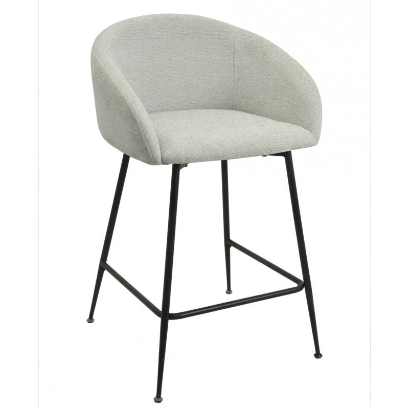 Taburete Lauren Tela Linen Gris Claro con Patas Metálicas Negras – Diseño Moderno