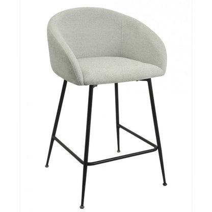 Taburete Lauren Tela Linen Gris Claro con Patas Metálicas Negras – Diseño Moderno