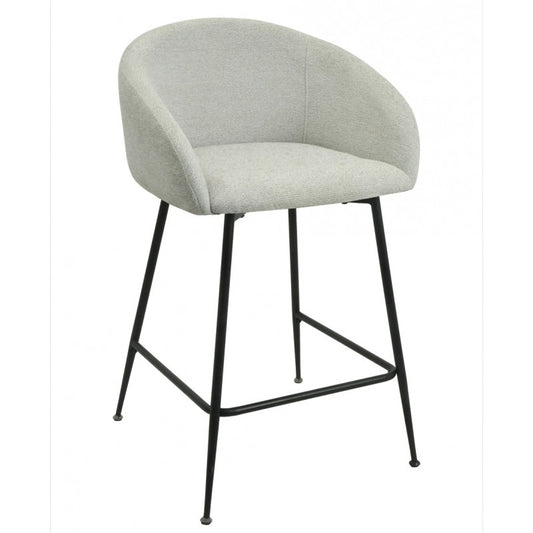 Taburete Lauren Tela Linen Gris Claro con Patas Metálicas Negras – Diseño Moderno