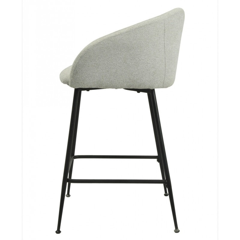 Taburete Lauren Tela Linen Gris Claro con Patas Metálicas Negras – Diseño Moderno