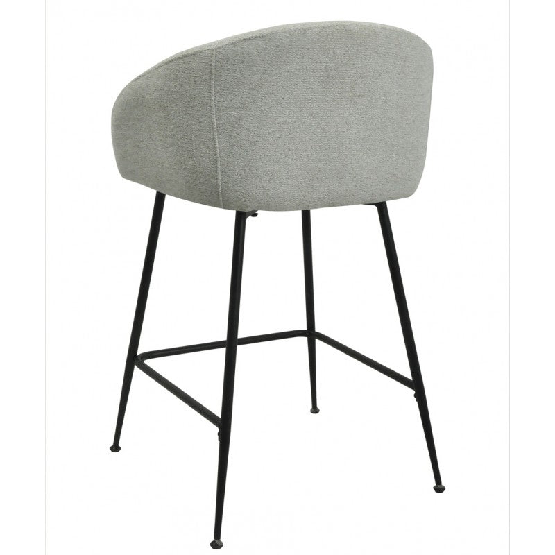 Taburete Lauren Tela Linen Gris Claro con Patas Metálicas Negras – Diseño Moderno