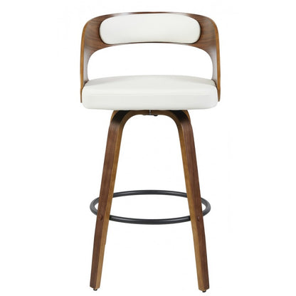 Taburete Loarre de Madera con Similpiel Blanca – Diseño Moderno