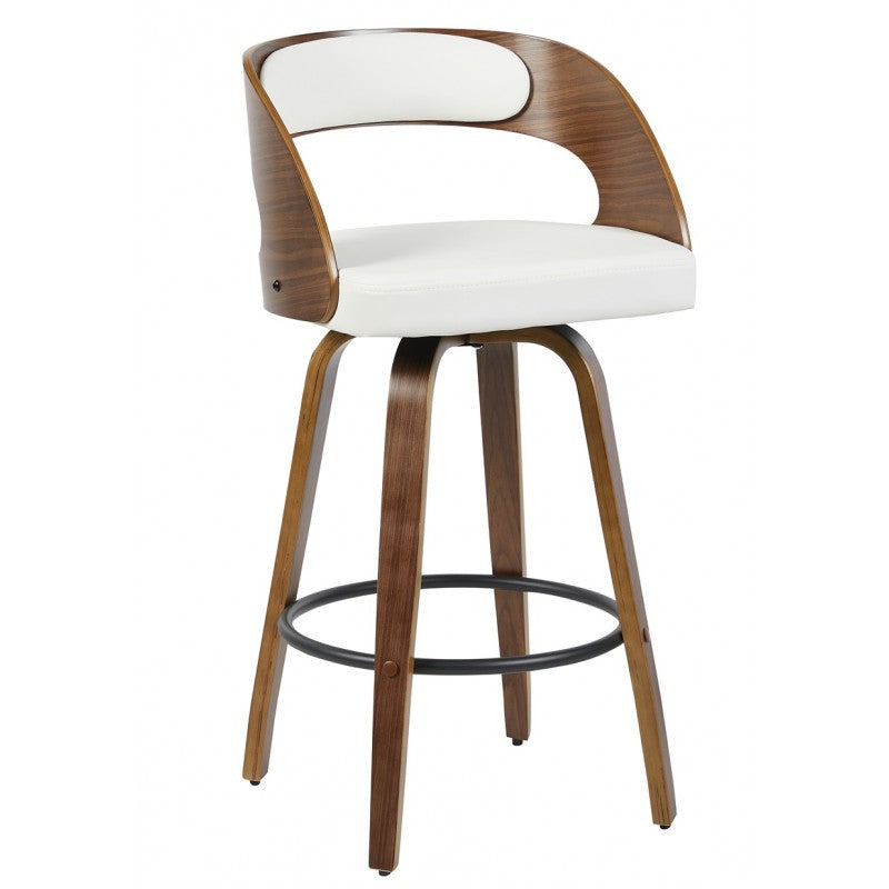 Taburete Loarre de Madera con Similpiel Blanca – Diseño Moderno
