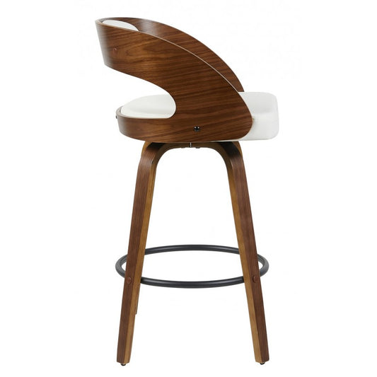 Taburete Loarre de Madera con Similpiel Blanca – Diseño Moderno