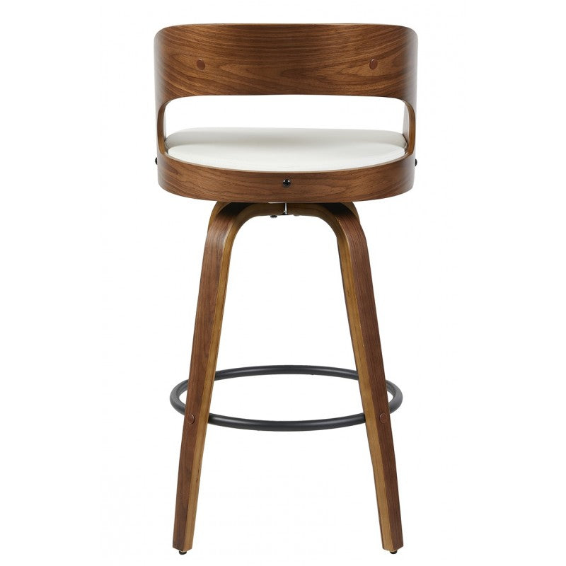 Taburete Loarre de Madera con Similpiel Blanca – Diseño Moderno